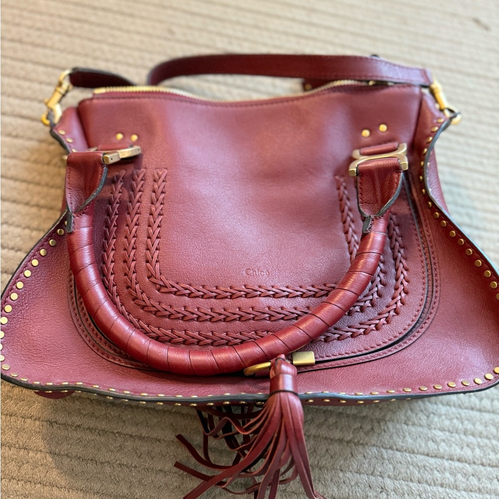 Chloe Marcie Red Leather Shoulder Bag with Gold Hardware
